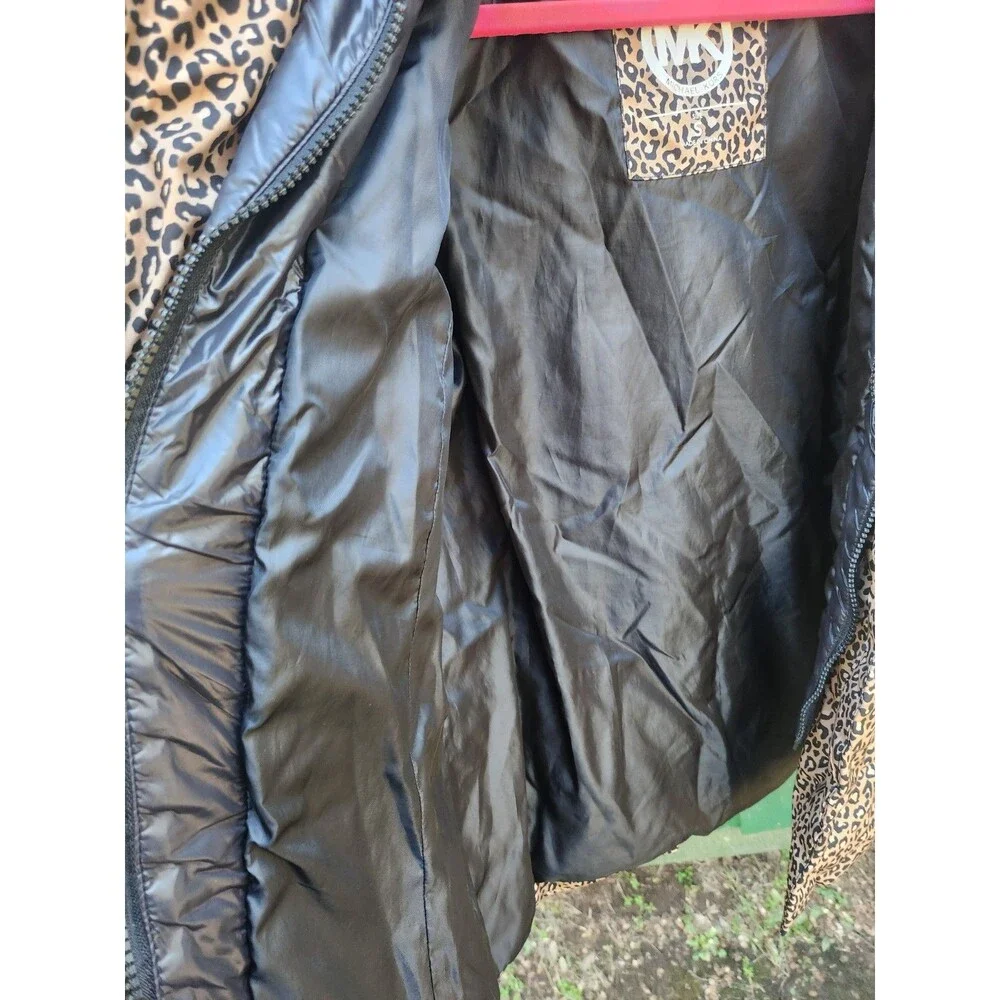 Michael Kors Women's Hooded Leopard Print Puffer Coat Jacket Small Zipper & Snap